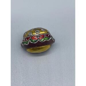 Vintage JUDITH JACK 925 Sterling Silver Marcasite Enamel Hamburger Pin Brooch